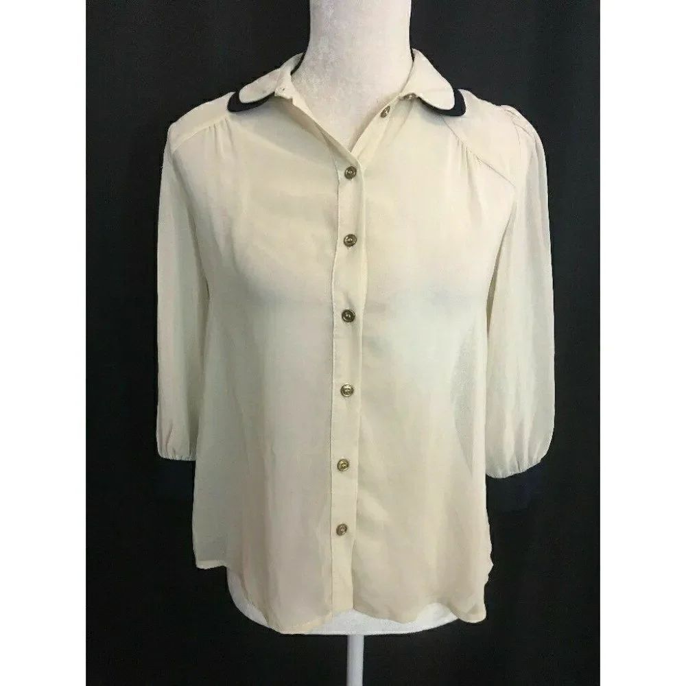 Asos Beige Black Long Sleeve Button Down Top